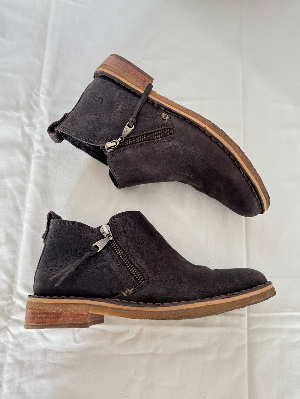 UGG Clementine side-zip ankle boots in dark brown leather Size 6